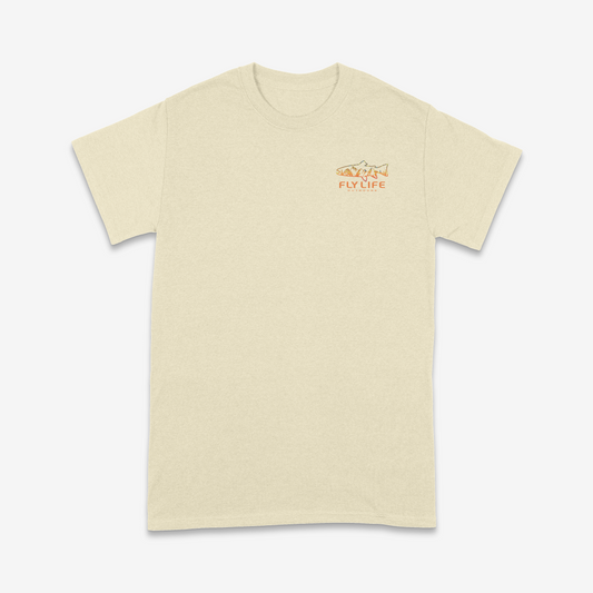 Front view of The Brookie Badge Tee in natural, showing the small chest crest logo | Natural