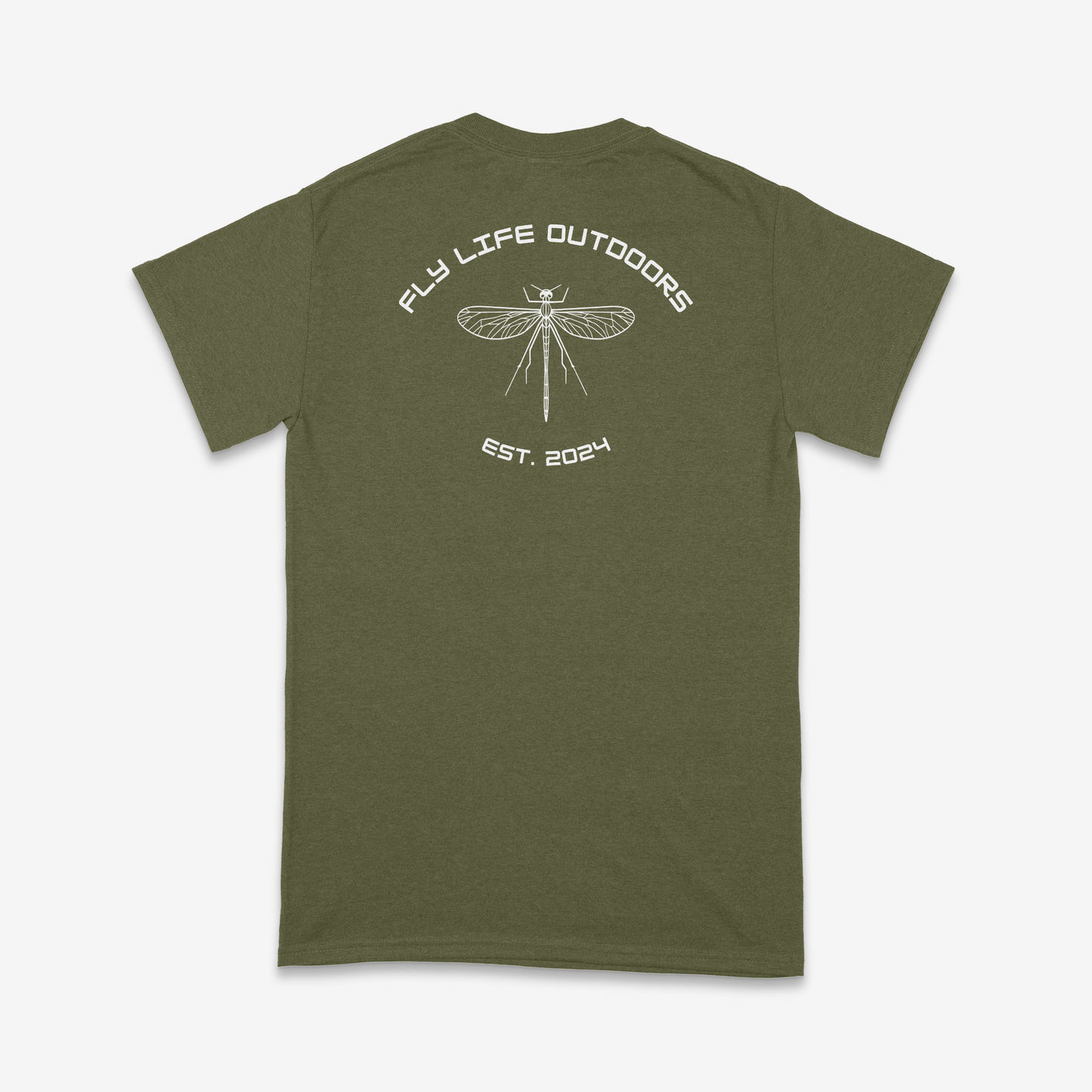 Back of The Skeleton Fly Tee in military green with a white graphic | Military Green