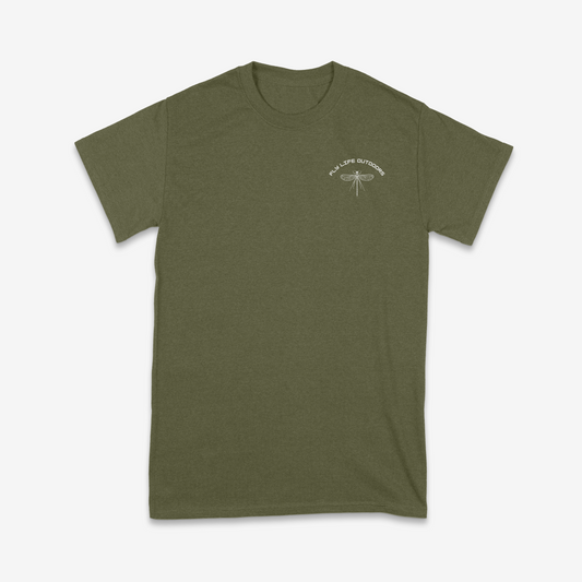 Front of The Skeleton Fly Tee in military green with a white graphic | Military Green