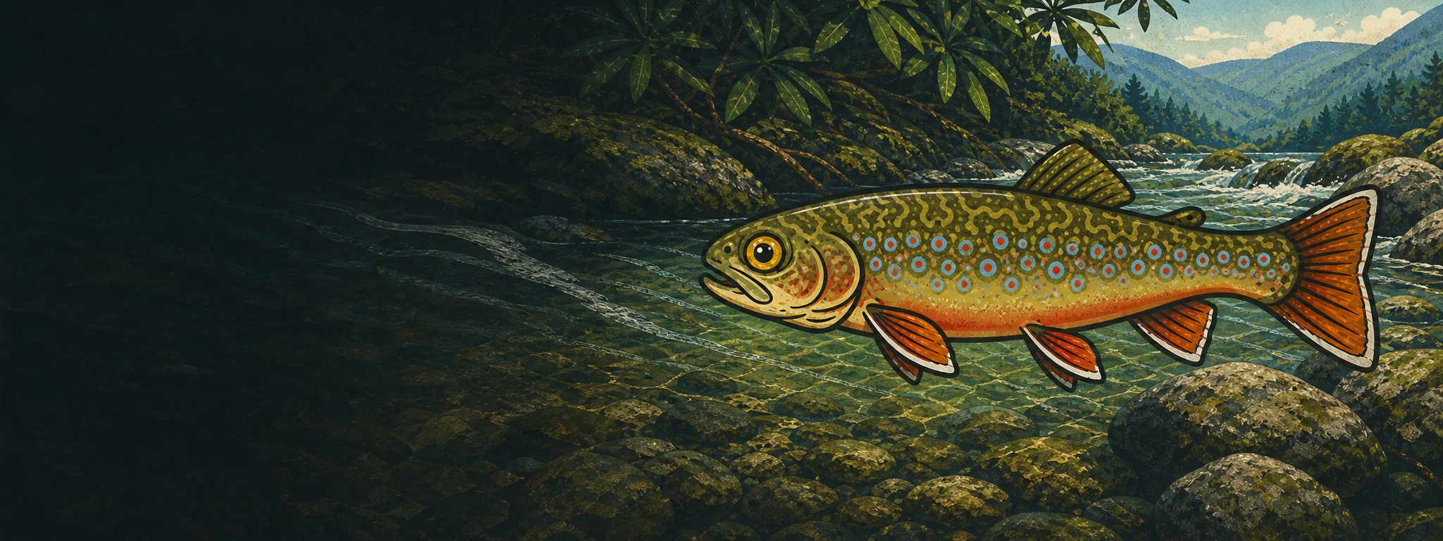Adult Brookie Rush brook trout swimming through a Southern Appalachian headwater stream