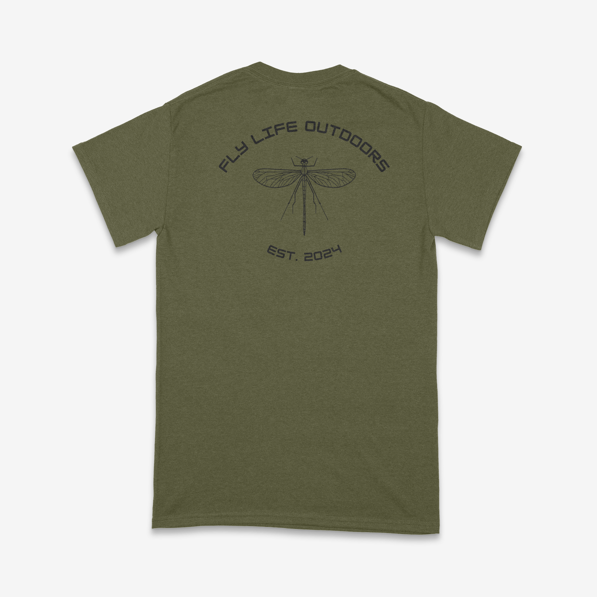 Back of The Skeleton Fly Tee in military green with a black graphic | Military Green
