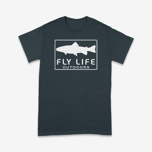 Front of The Classic Trout Tee in a dark heather gray color.