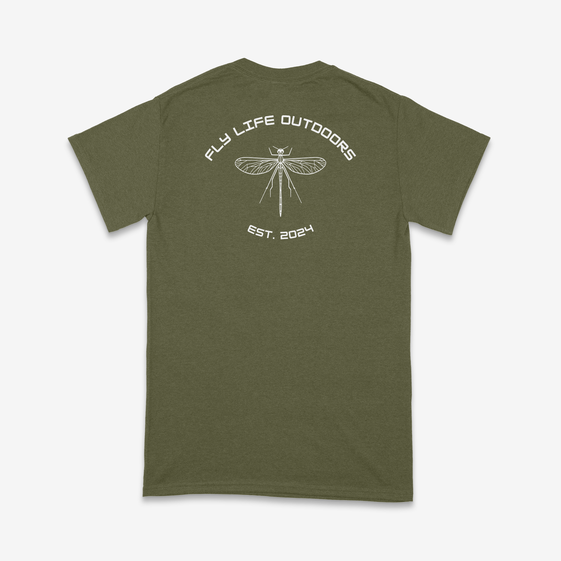 Back of The Skeleton Fly Tee in military green with a white graphic | Military Green